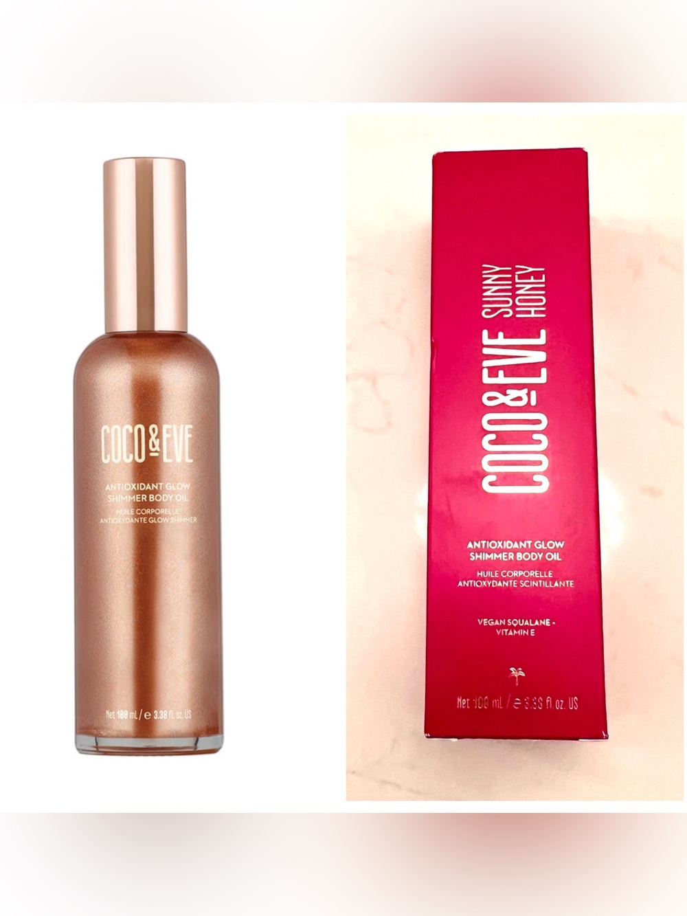 COCO & EVE Sunny Honey Antioxidant Glow Shimmer Body Oil - Pink Packaging